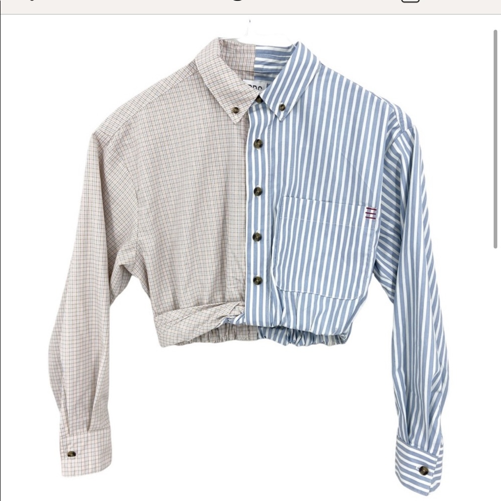 Bdg Cropped Split Pattern Plaid/Striped Shirt - image 1